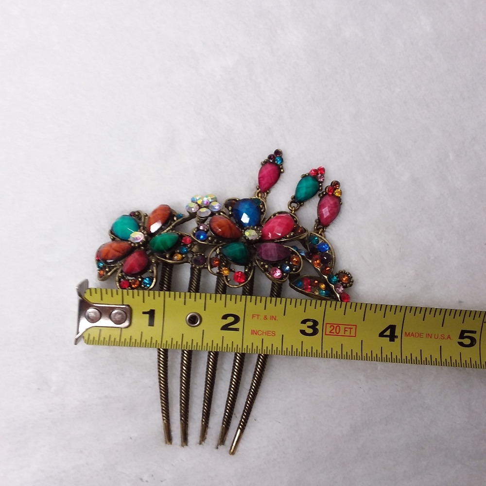 Multi Color Rhinestones Flower Hair Comb - Picture 7 of 7